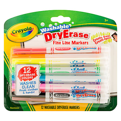 Crayola Washable Dry Erase Fineline Markers 12pc - A2Z Science